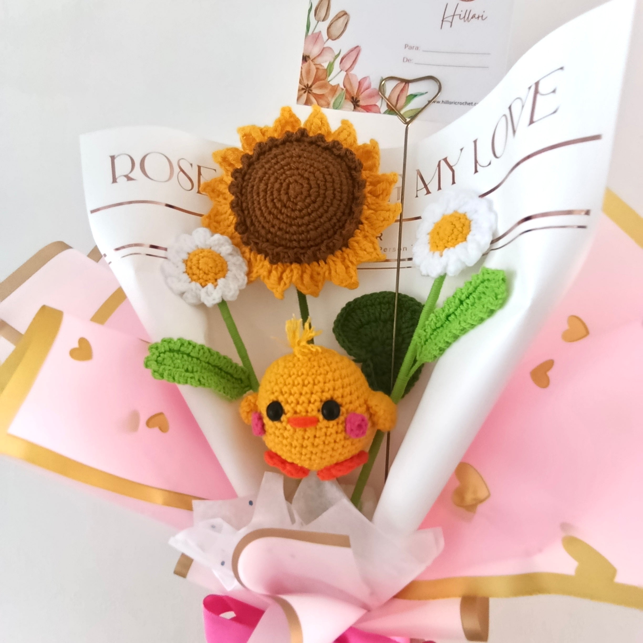 Ramo Pollito San Valentín Tejido en Crochet