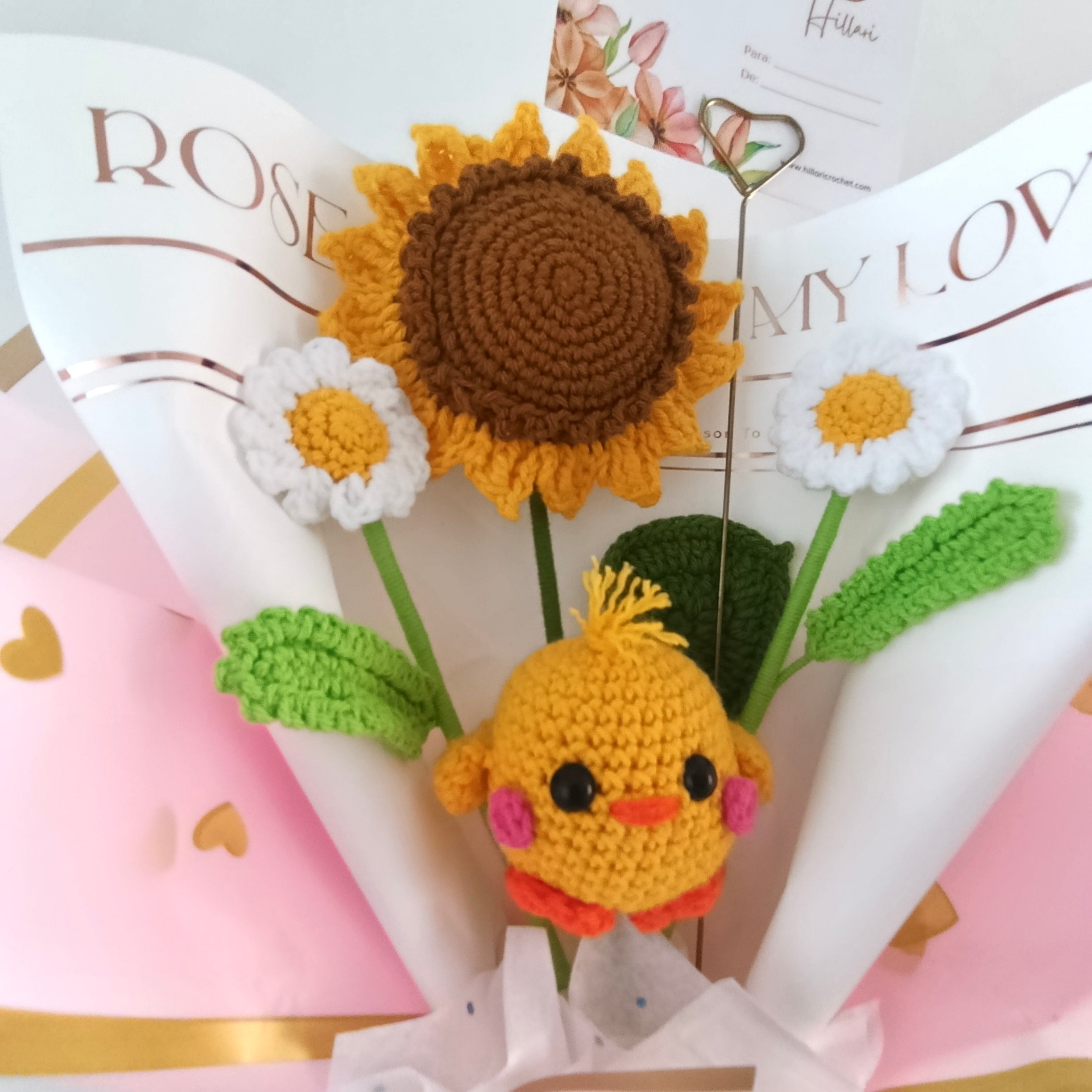 Ramo Pollito San Valentín Tejido en Crochet