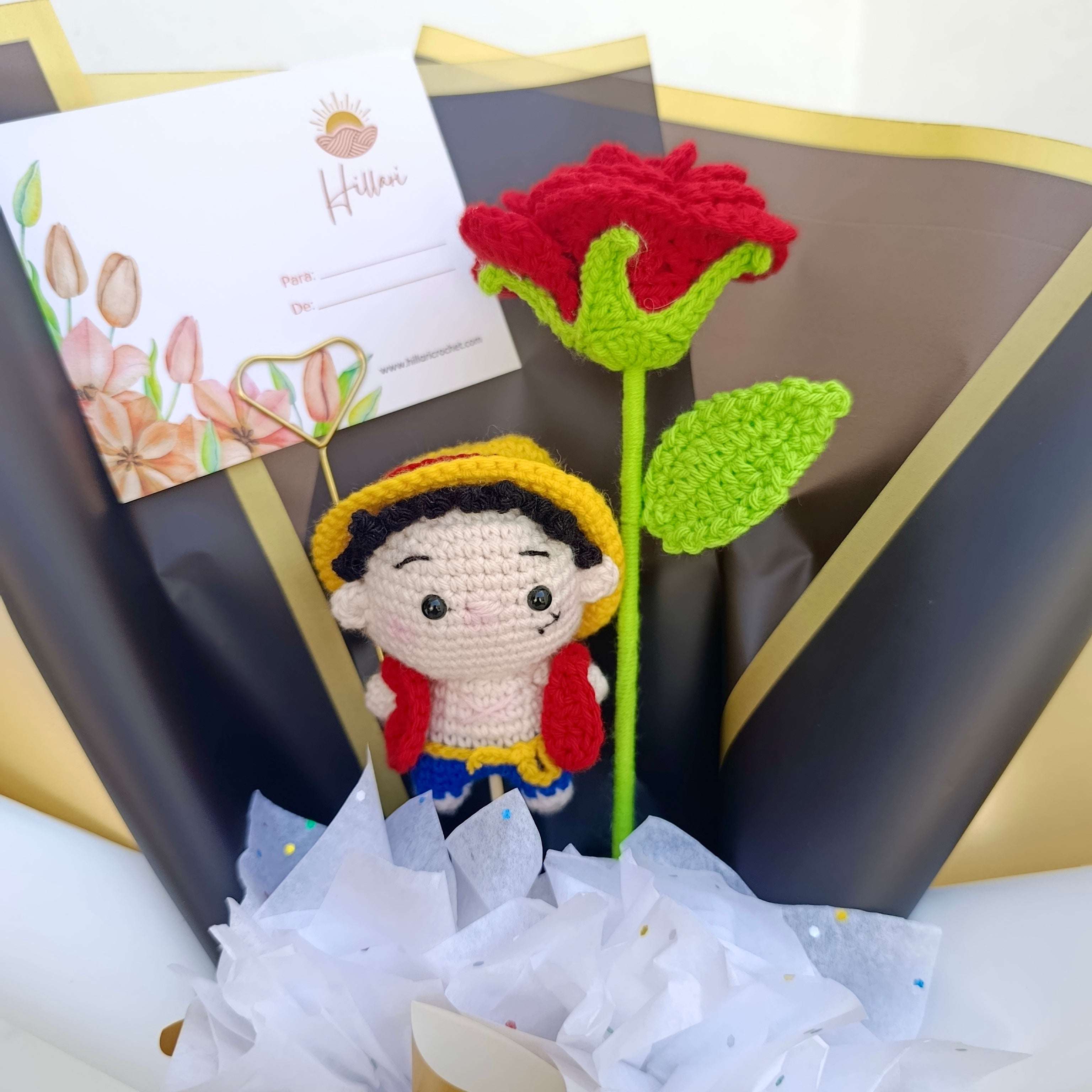 Ramo Luffy Crochet con Rosa