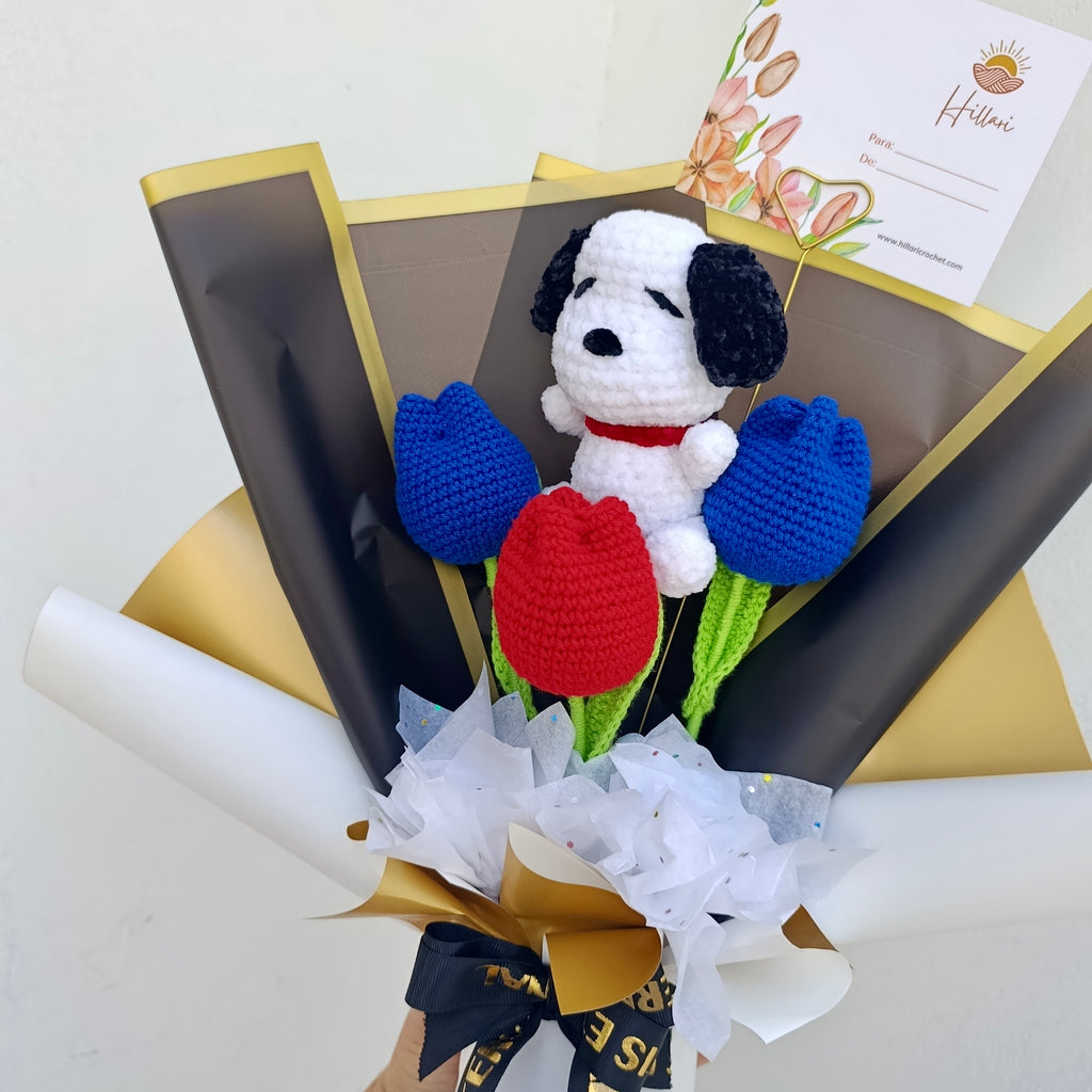 Ramo Snoopy Crochet con Tulipanes