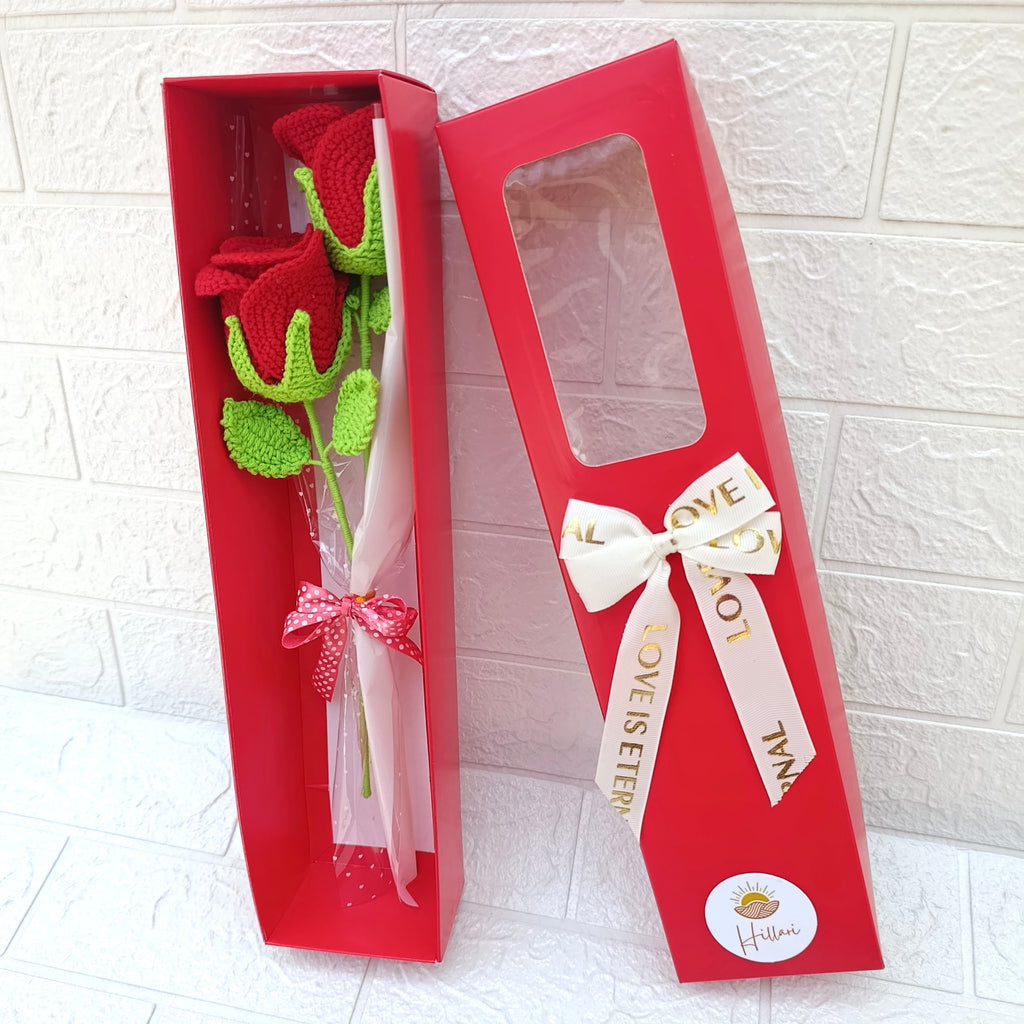 Caja Roja Rosas Premium Tejidas