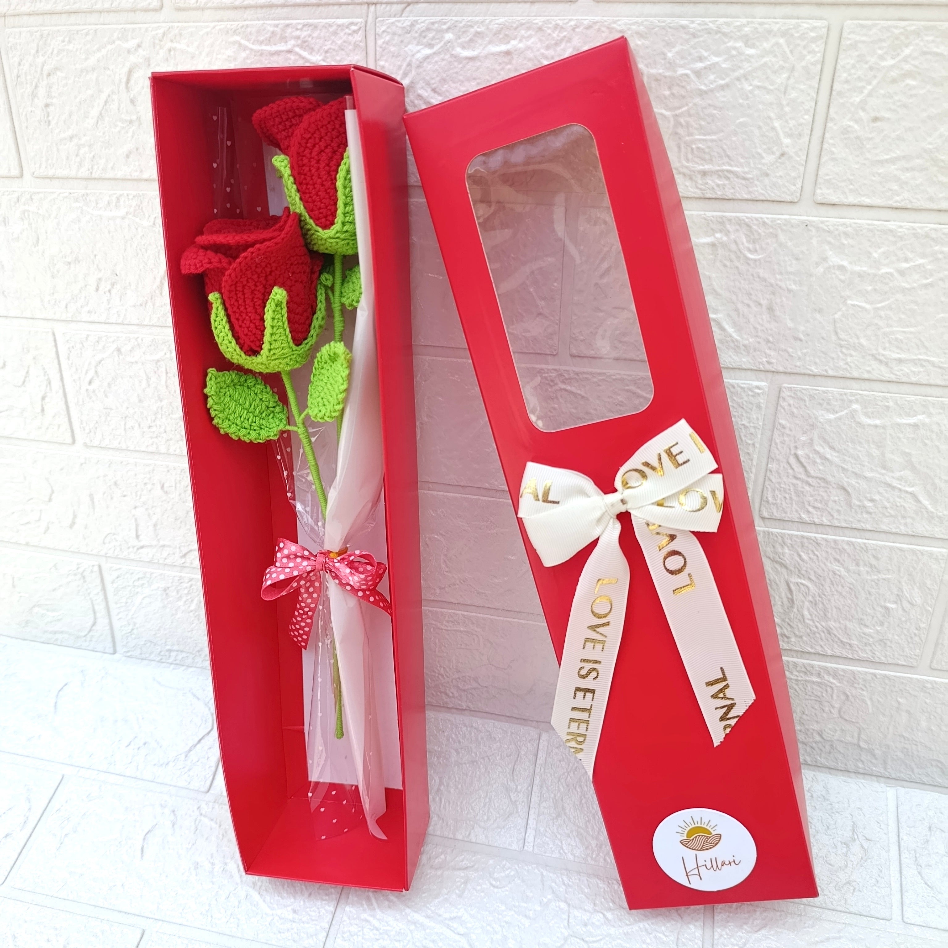 Caja Roja Rosas Premium Tejidas
