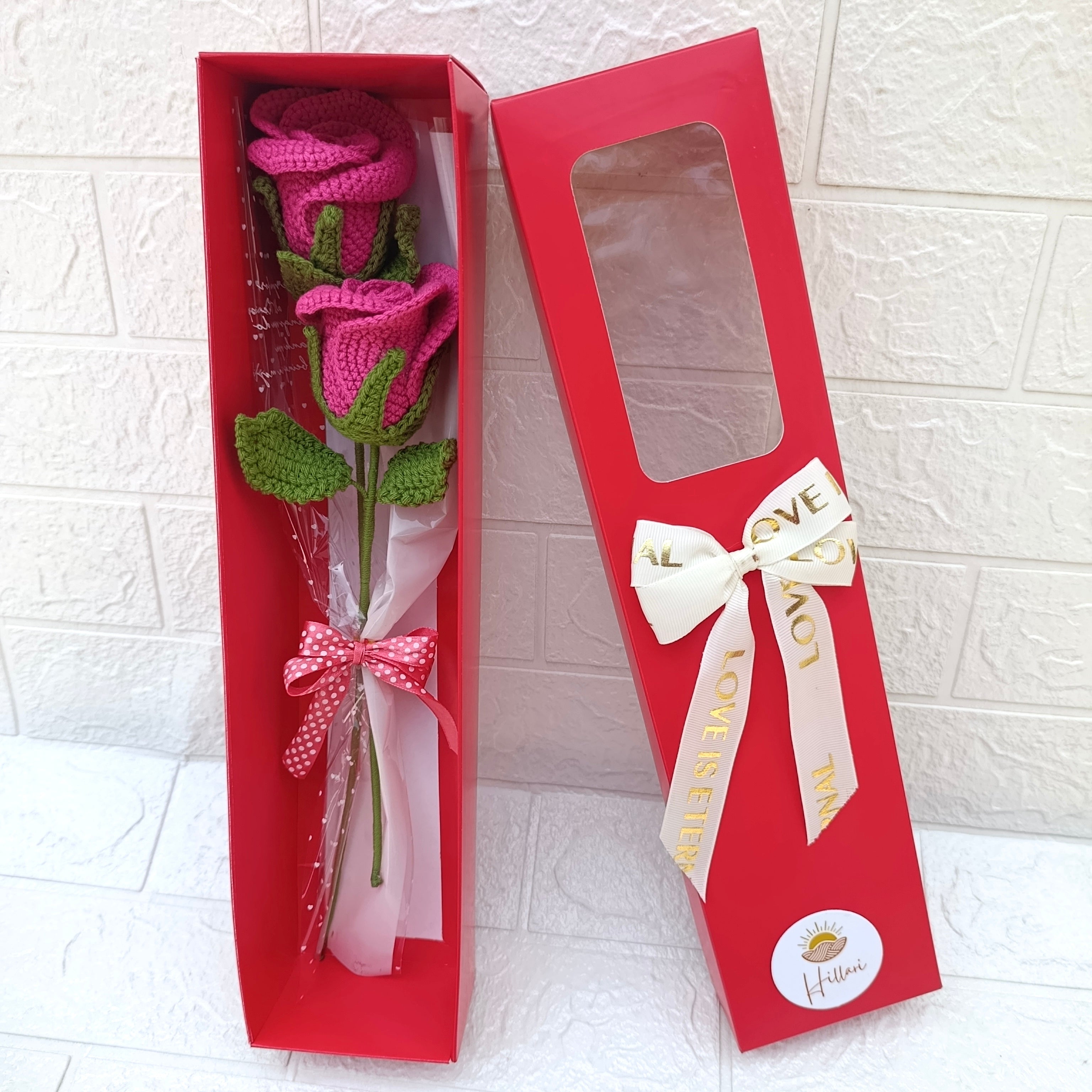Caja Roja Rosas Premium Tejidas