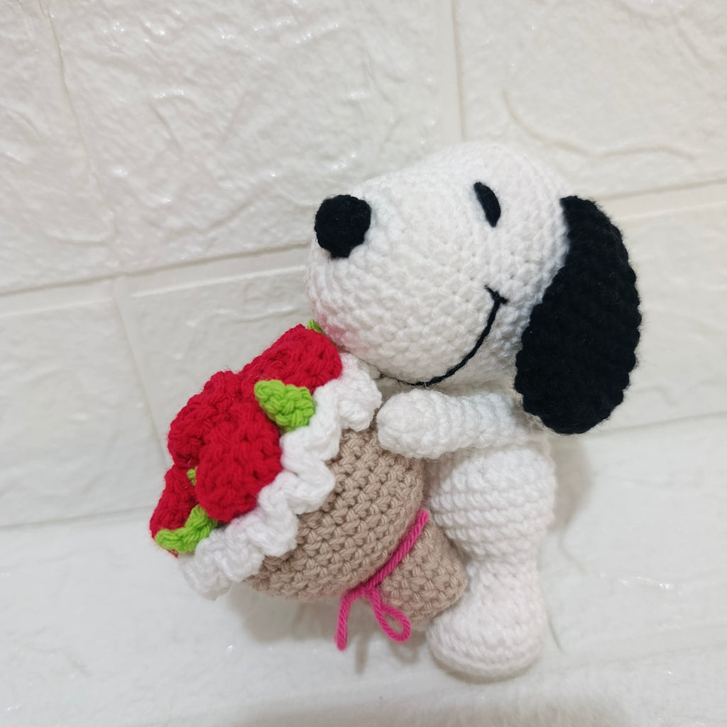 Snoopy con Ramo de Rosas Tejido a Crochet